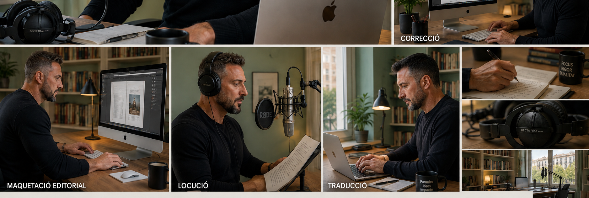 Traducció, correcció, maquetació editorial i locució
